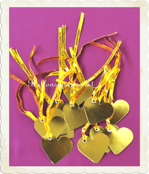 Goldene Namenskarten mit Satinband zur Tischdekoration, Herzen 5 cm