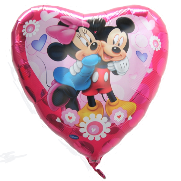 Großer Herzluftballon aus Folie mit Helium-Ballongas: Minnie Maus und Micky Maus in Liebe
