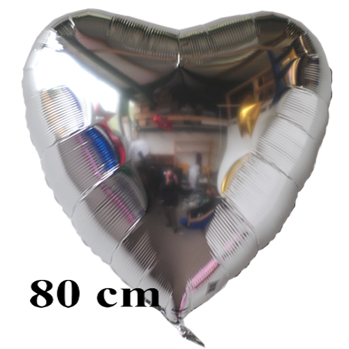 Großer Herzluftballon aus Folie, Silber