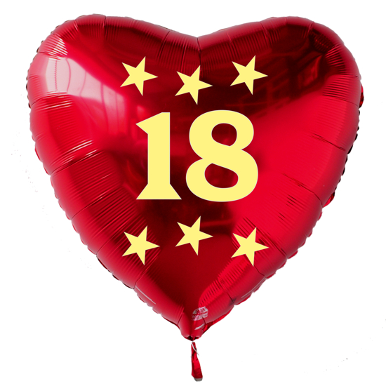 Großer Herzluftballon zum 18. Geburtstag, roter Folienballon mit Ballongas