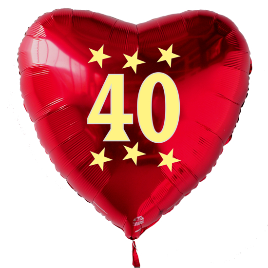 Großer Herzluftballon zum 40. Geburtstag, roter Folienballon mit Ballongas
