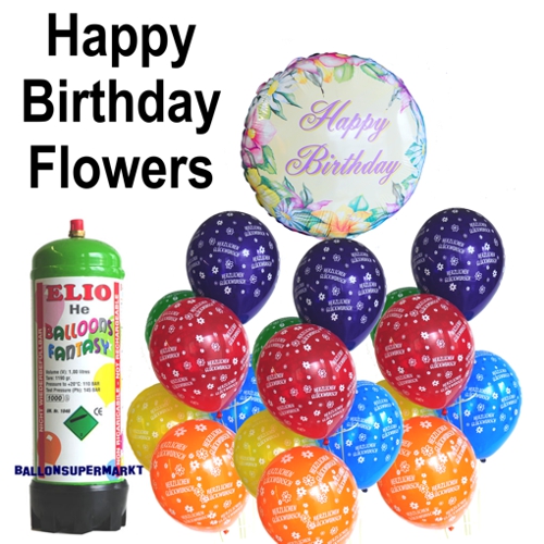 Happy Birthday Flowers Luftballons Helium Set zum Kindergeburtstag