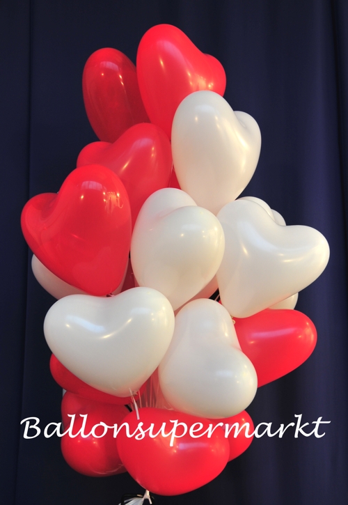 Rote und weiße Herzluftballons, 40-45 cm, große Ballons in Herzform, Latexballons in bester Qualität