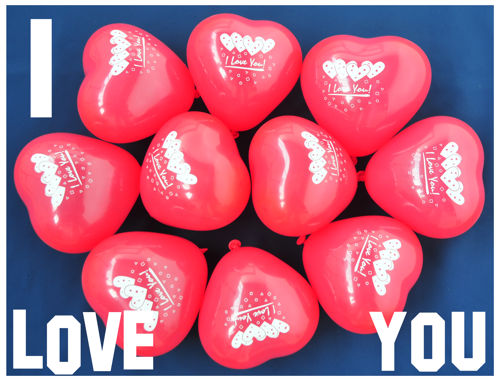 kleine rote Herzluftballons I love you, ich liebe dich, mit Herzen, Deko-Ballon aus Latex