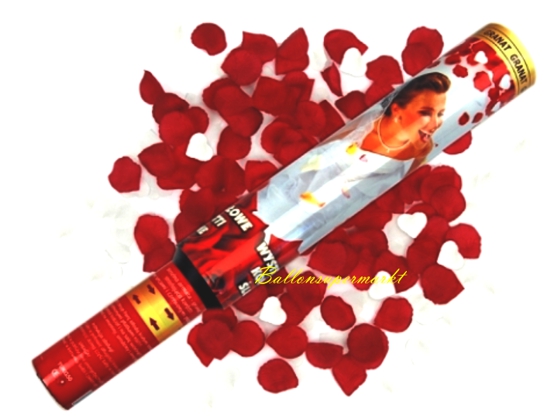 Konfettikanone, Konfetti-Shooter Rote Rosenblätter und weiße Herzen