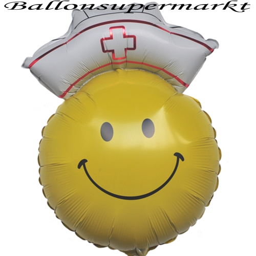 Krankenpflegerin Smiley Luftballon aus Folie mit Helium-Ballongas