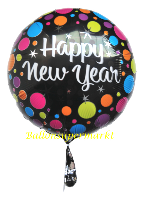 Silvester Luftballon, Silvester Dekoration, Folienballon Happy New Year, Colorful Dots, Deko zur Silvesterveranstaltung
