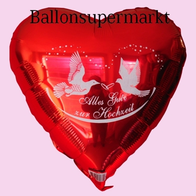 Roter Herzluftballon Alles Gute zur Hochzeit, Folienballon 45 cm für Ballongas Helium