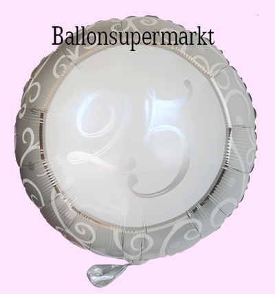 Silberne Hochzeit Luftballon, Zahl 25, Folienballon für Ballongas und Helium