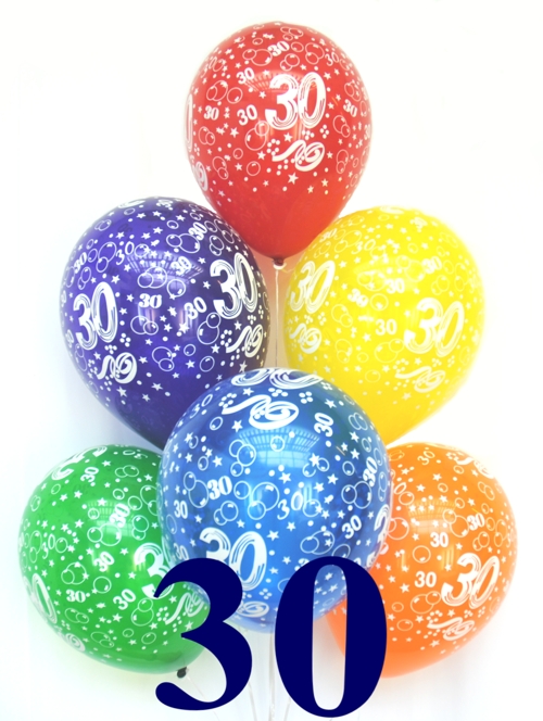 50 Luftballons mit der Zahl 30 zum 30. Geburtstag