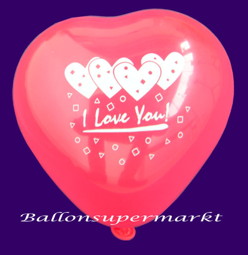 Herzluftballons Mini, Mini-Herzballons, Dekorationsballons aus Latex, Luftballons Herzen in Miniaturform, Motiv: I Love You mit Herzen