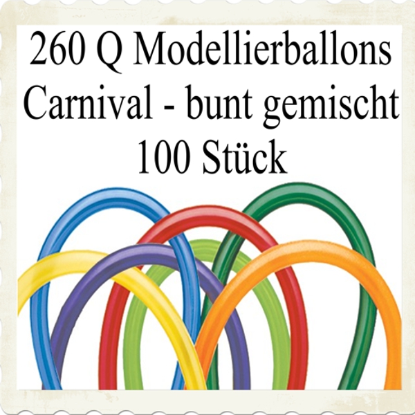 Luftballons zum Modellieren, 100 Stück Tüte von Qualatex 260 Q Modellierballons, Carnival Mix