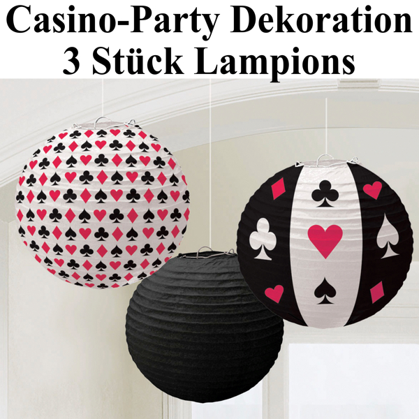 Casino Party Dekoration, 3 Lampions mit Spieler-Motiven