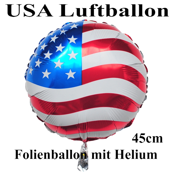 Helium Luftballon aus Folie, USA Flagge, Rundballon 45 cm mit Ballongas