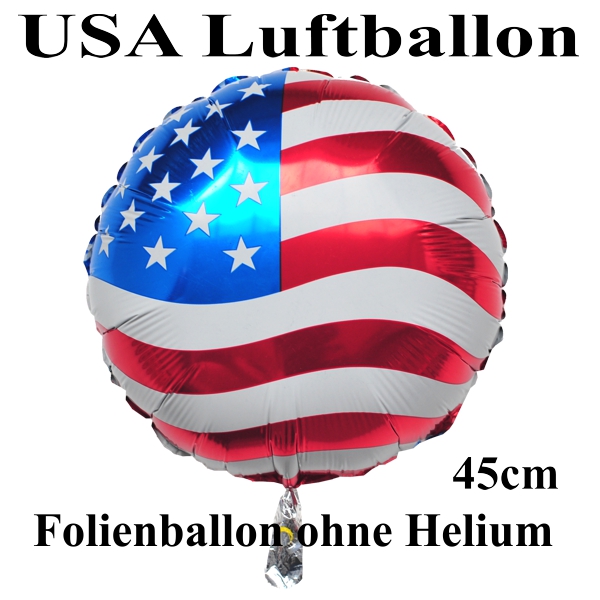 Luftballon aus Folie, USA Flagge, Rundballon 45 cm ohne Ballongas