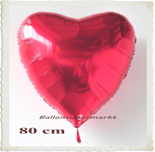 Riesiger Herzluftballon aus Folie, Rot, 80 cm groß
