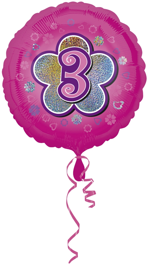 Luftballon zum 3. Geburtstag, rosa Rundballon mit Ballongas Helium