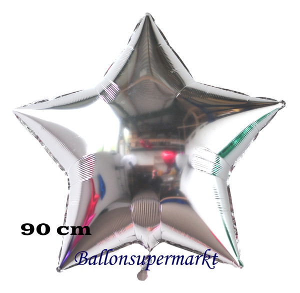 Großer silberner Luftballon aus Folie, Sternballon, 90 cm Durchmesser