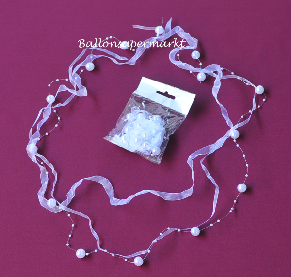 Deko-Girlande Hochzeit, Tischdeko-Mini-Girlande, Perlen und Bänder in Weiß