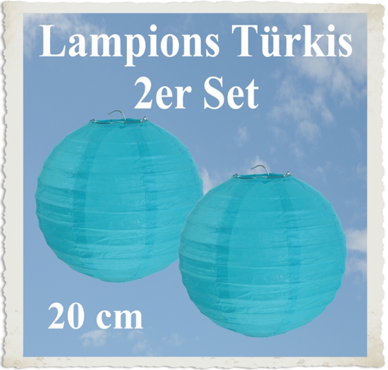 Türkisfarbige Lampions, 2 Stück, 20 cm