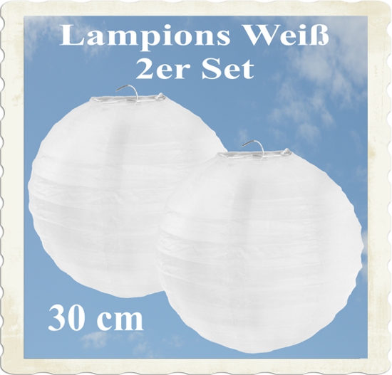 Weiße Lampions, 2 Stück, 30 cm