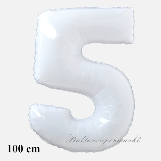 Zahlendekoration, Zahl 5, weiß, großer Folienballon, 1 Meter