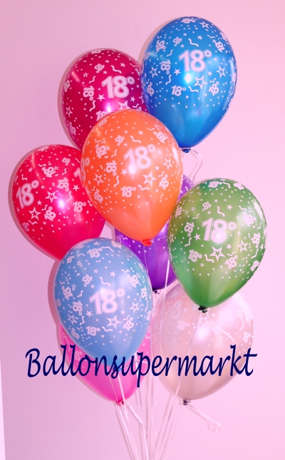 Zahlenballons, Zahl 18 zum 18. Geburtstag mit 2,2 Liter Helium Einweg. Geburtstagsdekoration