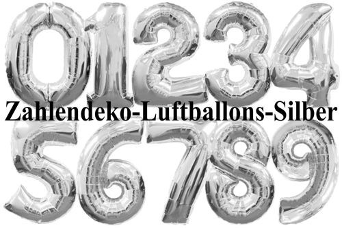 Zahlendeko Luftballons Silber, silberne Zahlen Luftballons
