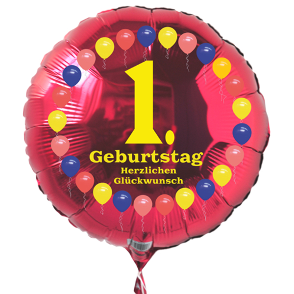 Luftballon zum 1. Geburtstag, Balloons, Rundballon mit Ballongas Helium