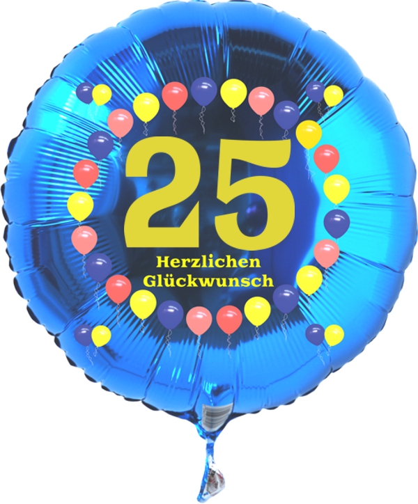 Luftballon zum 25. Geburtstag, Balloons, blauer Rundballon mit Ballongas Helium
