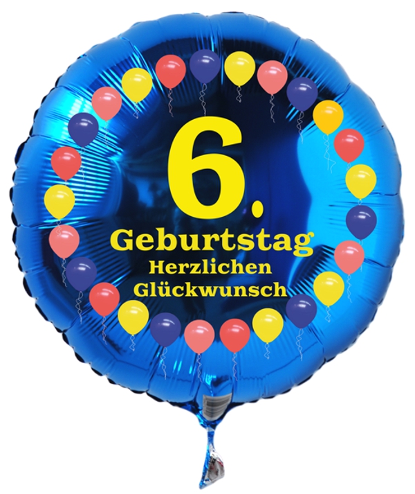 Luftballon zum 6. Geburtstag, Balloons, Rundballon mit Ballongas Helium
