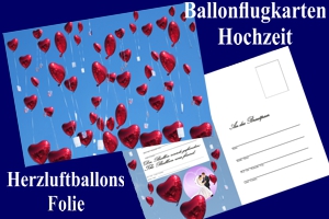 Luftballons mit Ballonflugkarten zur Hochzeit steigen lassen, Ballonflugkarten Hochzeit: Herzluftballons Folie