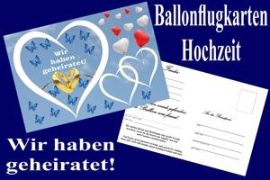 Luftballons mit Ballonflugkarten zur Hochzeit steigen lassen, Ballonflugkarten Hochzeit: Wir haben geheiratet