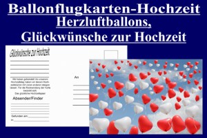 Luftballons mit Ballonflugkarten zur Hochzeit steigen lassen, Postkarte, Ballonflugkarte-Hochzeit, Herzluftballons