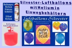 Silvester Dekoration, Luftballons und Helium-Einweg-Behälter Silvester Dekoration, Luftballons und Helium-Einweg-Behälter