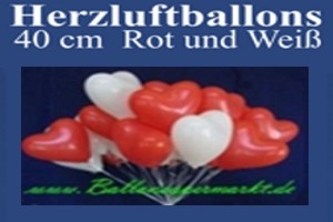 Herzluftballons 40 cm, Rot und Wei&szlig; - Herzluftballons 40 cm, Rot und Wei&szlig;