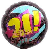 Happy Birthday "21", Luftballon aus Folie, Geburtstagsballon zum 21. (ohne Helium) (FUNG512D)