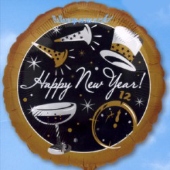 Silvester-Luftballon aus Folie, Happy New Year, Neujahr, mit Helium gefüllt (FHGE Silvester 03 15075)