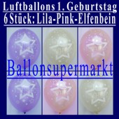 Luftballons, Latexballons Happy 1 Birthday / Pink & Cremefarbe (Luftballons-1.-Geburtstag-Pink-Creme-LRAms 990031)