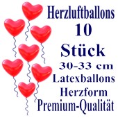 Herzluftballons Rot 10 St&uuml;ck / Heliumqualit&auml;t (LHGR10)