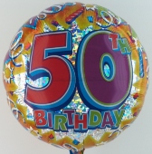 Happy Birthday Luftballon aus Folie, Prismatik-Ballon, 50. Geburtstag  (ohne Helium) (FUNG-Geburtstags-Luftballon-50-Pr-01)