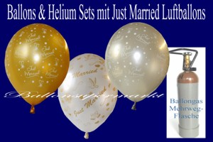 Luftballons Hochzeit, Just Married Rundballons mit Helium in Sets - Luftballons Hochzeit, Just Married Rundballons mit Helium in Sets