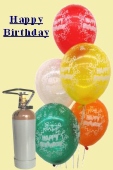 Maxi-Set 5, 100 Luftballons mit Helium Happy Birthday, Geburtstag (BGS1MX10)