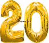 Folienballondeko "20" (heliumgef&uuml;llt) (FHGE FBZahl 20)