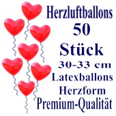 Herzluftballons Rot 50 St&uuml;ck / Heliumqualit&auml;t (LHR50)