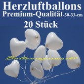 Herzluftballons Wei&szlig; 20 St&uuml;ck / Heliumqualit&auml;t (LHW20)