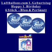Luftballons, Latexballons, 1. Geburtstag / Blau & Perlmutt (1.-Geburtstag-Luftballons-LRAms D990030)