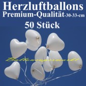 Herzluftballons Wei&szlig; 50 St&uuml;ck / Heliumqualit&auml;t (LHW50)