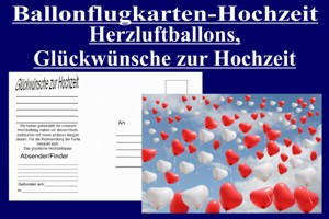 Postkarte, Ballonflugkarte-Hochzeit, Herzluftballons - Postkarte, Ballonflugkarte-Hochzeit, Herzluftballons