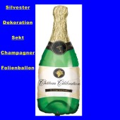 Silvester-Luftballon aus Folie, Happy New Year, Champagner-Flasche, mit Helium gefüllt (FHGE Silvester 03 04949)